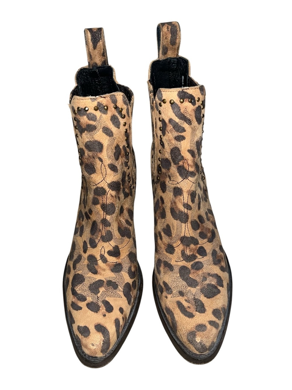 Cavender’s Leopard Print Western Ankle Boots - Tan & Dark Brown Suede Size 9B - Picture 6 of 12